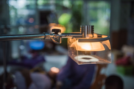 Lamps in the dental room and The doctor cares for the patient background.の写真素材