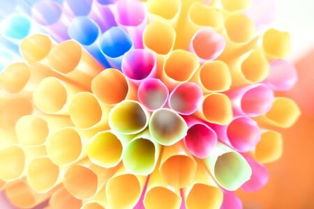 Top view Colorful drinking straws light surface, texture for background .の写真素材