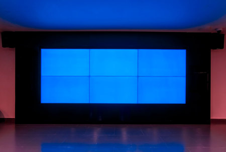 Big LED Television blue monitor texture in the room .の写真素材
