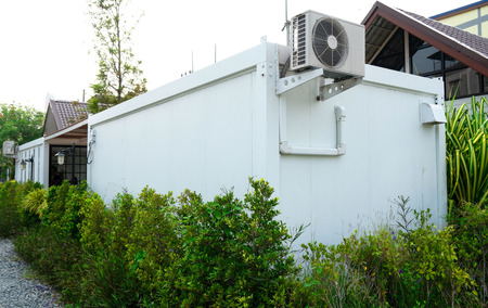 Modern metal White building made from shipping house  containers .の写真素材