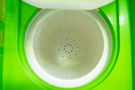 Top view inside white Washing machine .の写真素材