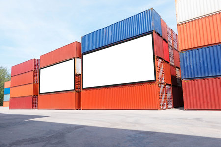 Container shipping for Logistic Import Export business and Industrial . empty white billboard .Blank space for text and images.の写真素材