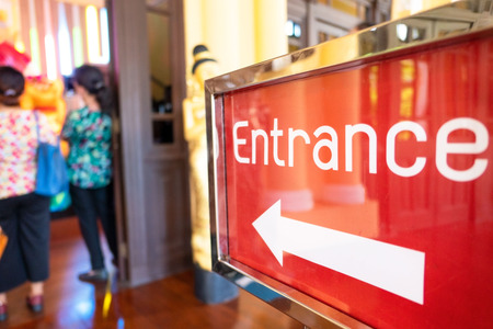 red label entrance ,Entrance Text message and the entry arrow .の写真素材