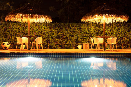 Beautiful blue water at night ,swimming pool for background.Â の写真素材