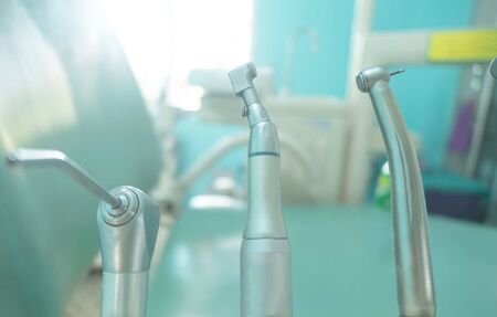 closeup Dental Equipment ,  instrument in dentists clinic . Teeth care concept .の写真素材