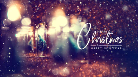Merry Christmas and happy new year concept, Close up, Elegant Christmas tree in glass jar decoration.の写真素材
