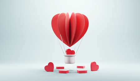 3d balloon flying with heart, Valentine's day concept, 3d render.