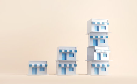 Graph Growth Franchise marketing store. copy space, 3d render.の写真素材