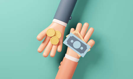 Currency exchange, money exchange, Foreign exchange transactions in cash from hand to hand. 3d...