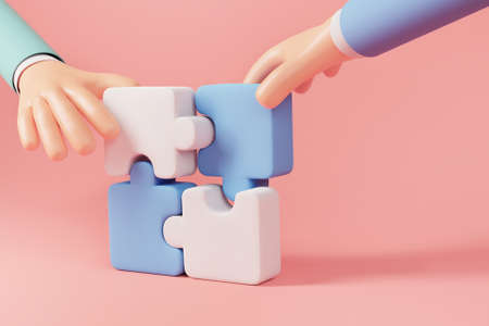 Business concept. Hand of people connecting jigsaw puzzle. Symbol of teamwork, cooperation,...
