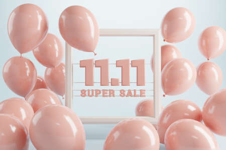 11.11 Shopping day super sale. Global shopping world day Sale on pastel background. 11.11 Crazy sales online. 3d render.の写真素材