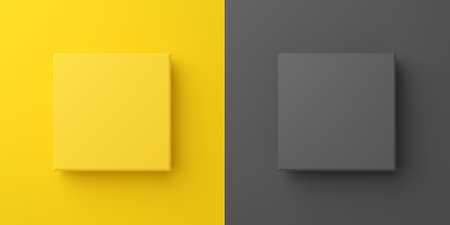 Yellow and black square geometric shapes on background with light shadows. for product and copy space. 3d render.の写真素材