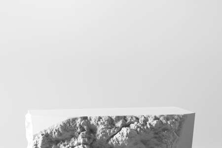 White stone rough plate object display podium on grey background. 3d renderingの写真素材
