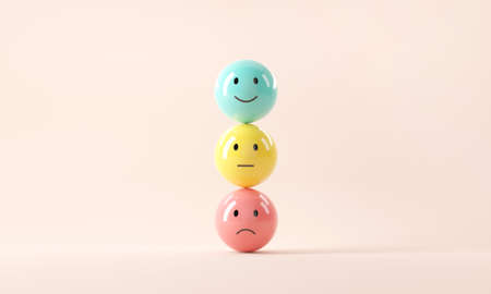 Set of emoji emoticons with sad and happy mood, evaluation, Increase rating, Customer experience, Satisfaction and best excellent services rating concept, 3d render.の写真素材