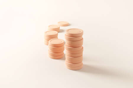 Stack of golden coin like income graph. 3d render. concept of monetary collection or strategy of profit or benefit making in business.の写真素材