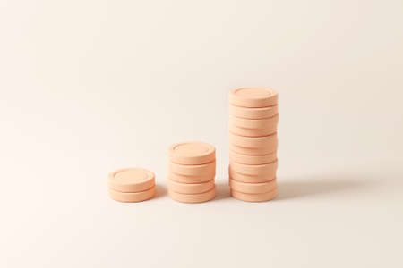 Stack of golden coin like income graph. 3d render. concept of monetary collection or strategy of profit or benefit making in business.の写真素材