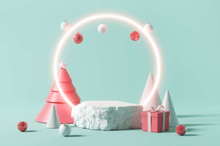 Stone podium background for Christmas holiday, 3d rendering, Stage for product.の写真素材