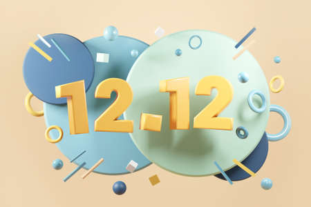 12.12 Shopping day sale. Global shopping world day Sale on yellow background. 12.12 Crazy sales online. 3d renderの写真素材