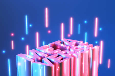 3D Metaverse text on blue background. Metaverse virtual reality world concept, 3d rendering.の写真素材