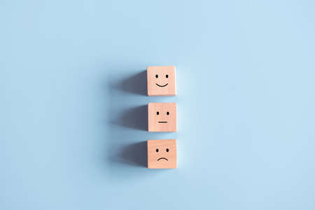 Set of emoji emoticons with sad and happy mood, evaluation, Increase rating, Customer experience, Satisfaction and best excellent services rating concept.の写真素材