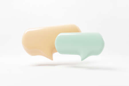 Minimal blank speech bubble talk or comment sign symbol on pastel background. copy space, Social media messages, 3d render.の写真素材