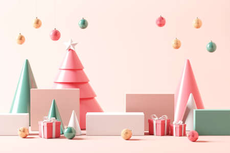 Pastel podium background for Christmas holiday, 3d rendering, Stage for product.の写真素材