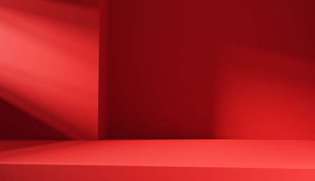 Minimal red background Christmas Valentines and Chinese new year. Room in the 3d. For backdrop, Space for product and text. 3d render.の写真素材