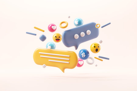 Abstract social media and technology with love, like, comment icon, 3d render.の写真素材