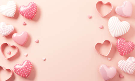 Hearts on pink background, Symbols of love for Happy Women's, Mother's, Valentine's Day, birthday, copy space, 3d renderの写真素材