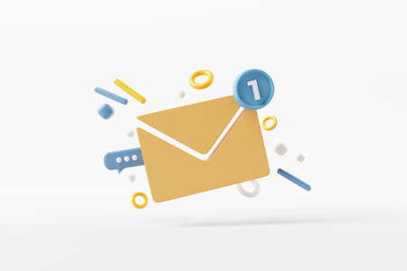 New email notification icon with one e-mail message. 3d renderingの写真素材