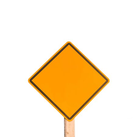 Yellow traffic sign on White backgroundの写真素材