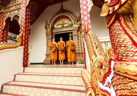 Monks ordination ceremony in Buddhism of Thailand.の写真素材