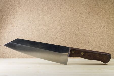 kitchen knifes on wooden tableの写真素材