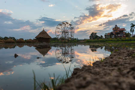 Sunset in the field beautiful countryside.の写真素材