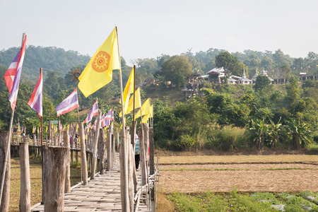 Su Tong Pe bridge, beautiful bamboo bridge in Mae Hong Son province, Thailand.の写真素材