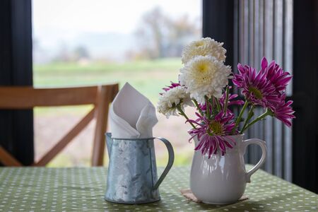 Beautiful flower vase on the table.の写真素材