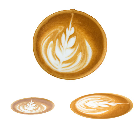 Latte art pattern foam top view isolated on white background, clipping path includedの写真素材