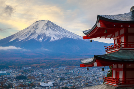 Mt. Fuji with Chureito Pagoda in autumn, Fujiyoshida, Japan