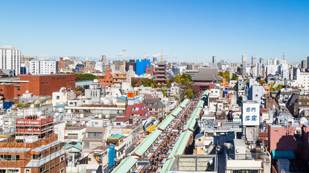 TOKYO, JAPAN - NOVEMBER 16, 2017: Japan cityscape over Asakusa district and Senso-ji Temple.のeditorial素材