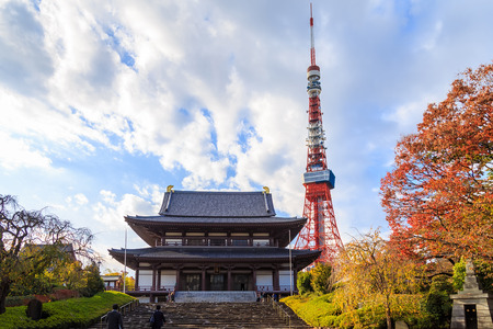View of Zojo-ji Temple and tokyo Tower, Tokyo, Japan.のeditorial素材