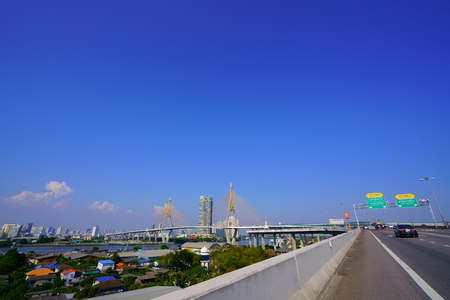 Driving car on the Bhumibol bridge Bangkok thailand