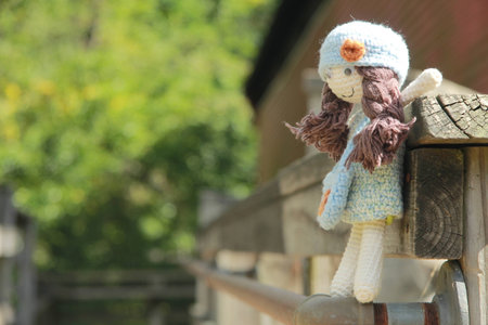 A doll standing on the bridgeの写真素材
