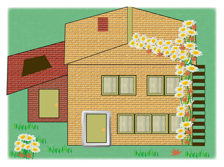 A house with flowers vine and stairsのイラスト素材