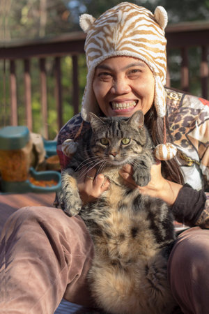 a woman with catの写真素材