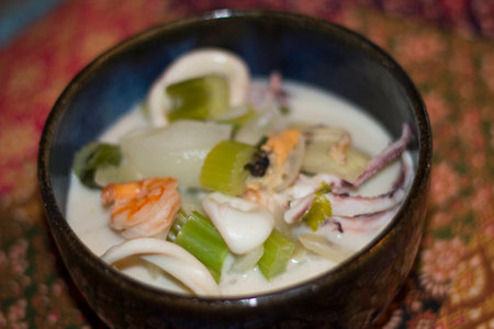 seafood in coconut milkの写真素材
