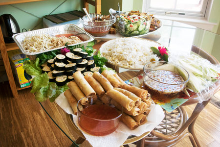 variety food on the tableの写真素材