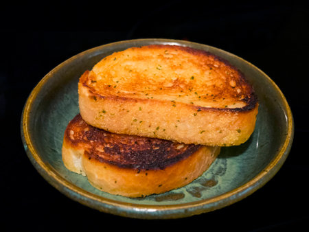 two toasts in a dish ready to serveの写真素材