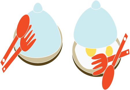 Fried eggs in a plate with utensils icon.のイラスト素材