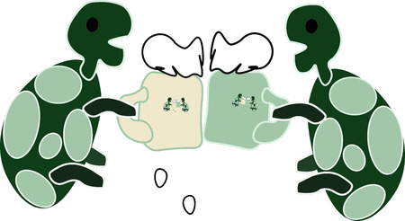 two turtles are holding baverage mugsのイラスト素材