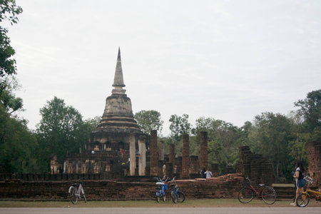 Old temple at Srisatchanalai Historical Park Thailandの写真素材